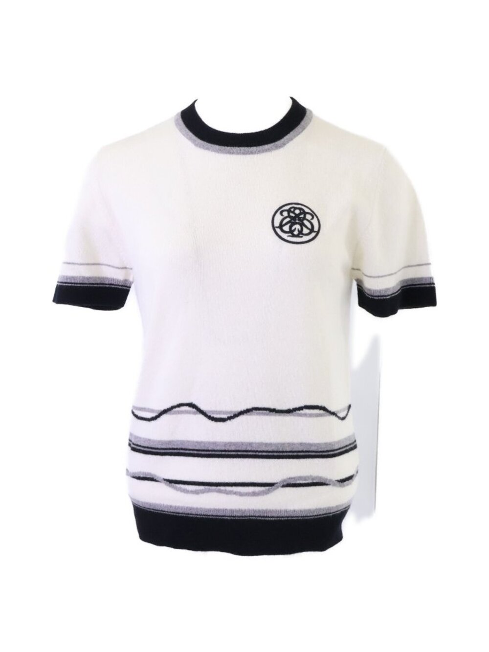 Hermes 6 Ex-Libris Cashmere Motif Short Sleeve Knit Sweater 36